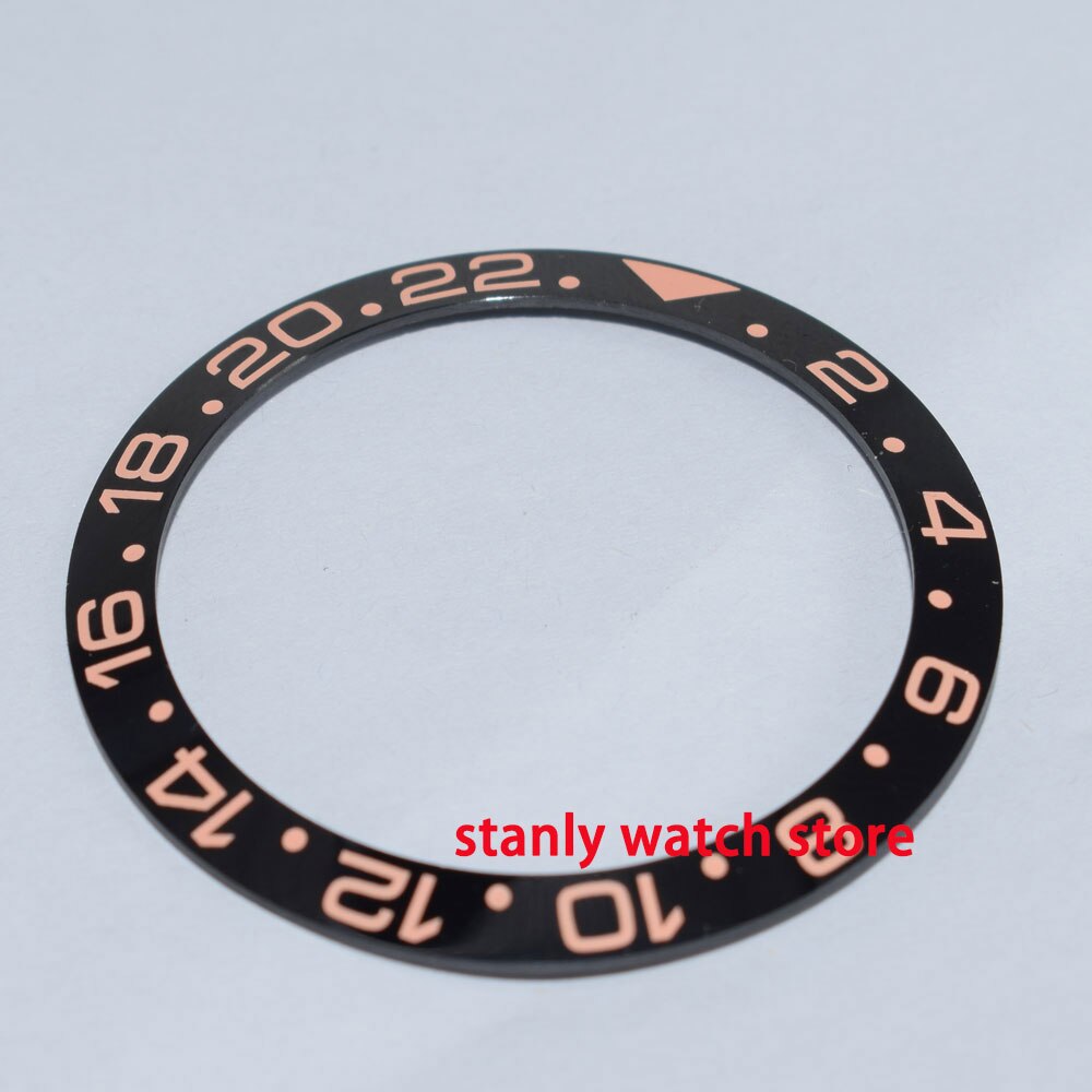 Bliger 38mm schwarz keramik lünette Rose Gold markiert uhr lünette einsatz passen 40mm GMT uhr fallen