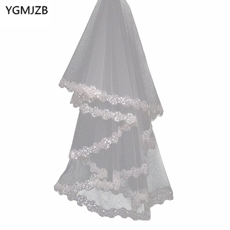 Weiß Elfenbein Kurze Hochzeit Schleier Hochzeit Zubehör Spitze Rand Appliqued Braut Schleier Velos De Novia