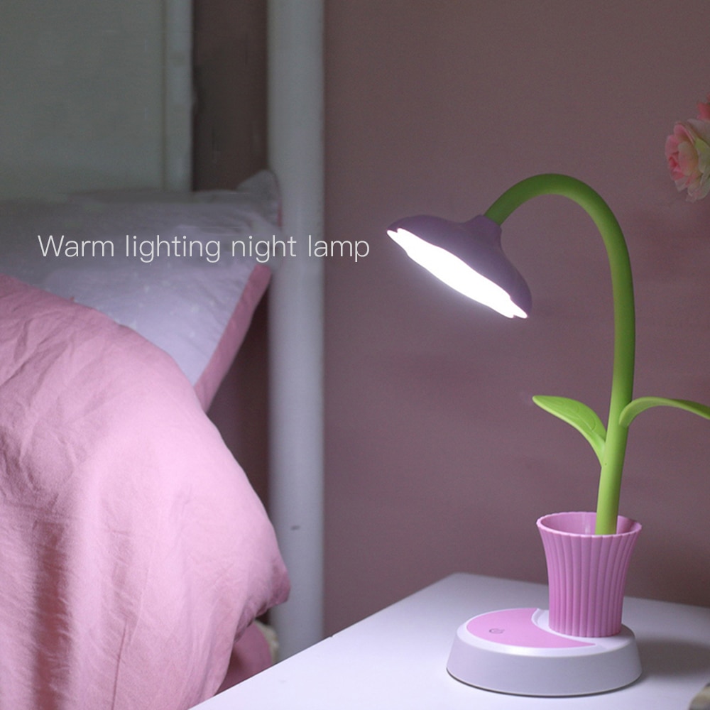 USB Aufladbare LED Tisch Lampe 2 in 1 Sonne Blume LED Schreibtisch Lampe mit Stift Halfter freundlicher Lesen Lernen Auge schützen nahe Lampe