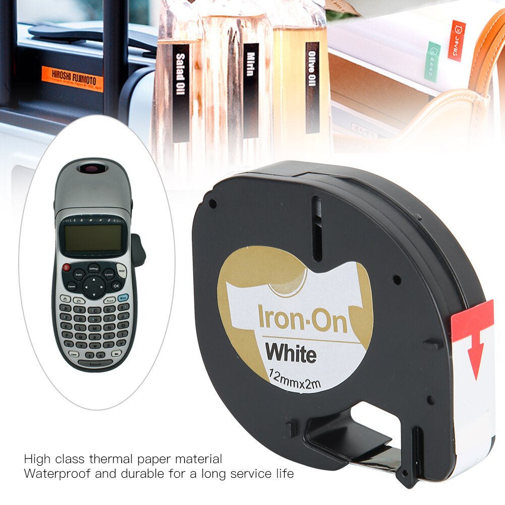 Etikett Band für Dymo kennzeichnung maschinen druck Band 12 mm x 2 Meter Druck Etikett Band Stoff Bügeln Band Schwarz auf Weiß