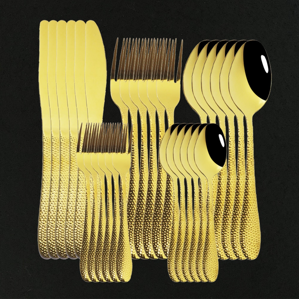 Gold 30 Teile/satz Geschirr Besteck Besteck einstellen Edelstahl Geschirr einstellen Messer Salat Gabel Löffel einstellen Spülmaschine Sicher