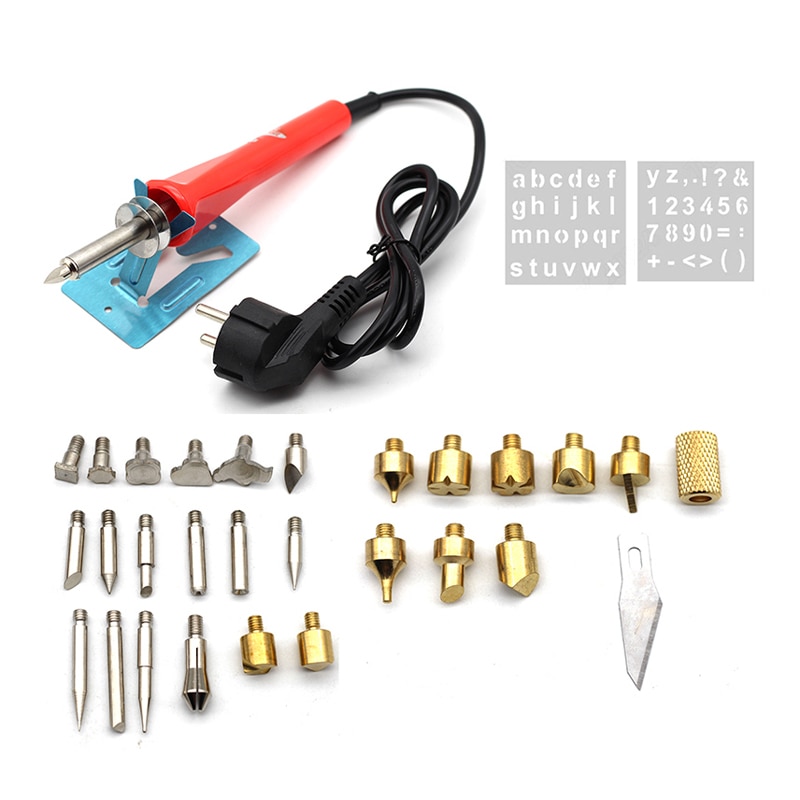 32 stücke Lözehn Eisen Carving Brandmalerei Werkzeug Holz Arbeits Brennen Holzbeheizten Stift Schweißen Tipps Werkzeug Für DIY Hobby 220 v 30 Watt