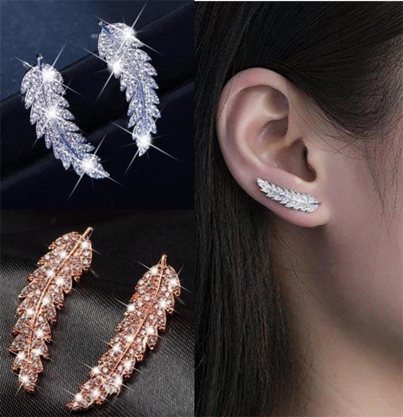 exquisit und wunderschöNe feder ohrringe klettern manschettenknopf ohrringe damen ohrringe, blatt kristall Mikro-montiert ohrringe, Zucht ea