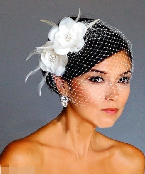 Vogel KäFeige Schleier Hochzeit Schleier Vogelkäfig Schleier Netz Gesicht Kurze Feder Blume Weiß Fascinator Braut Hüte mit Schleier