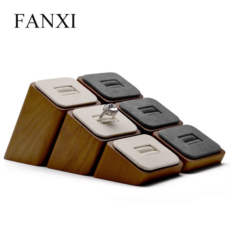 FANXI 3 Teile/los Holz Schmuck Anzeige Mutter Ring Anzeige mit Schwamm matten Schmuck Halfter Unterstützung für Schmuck Einkaufen