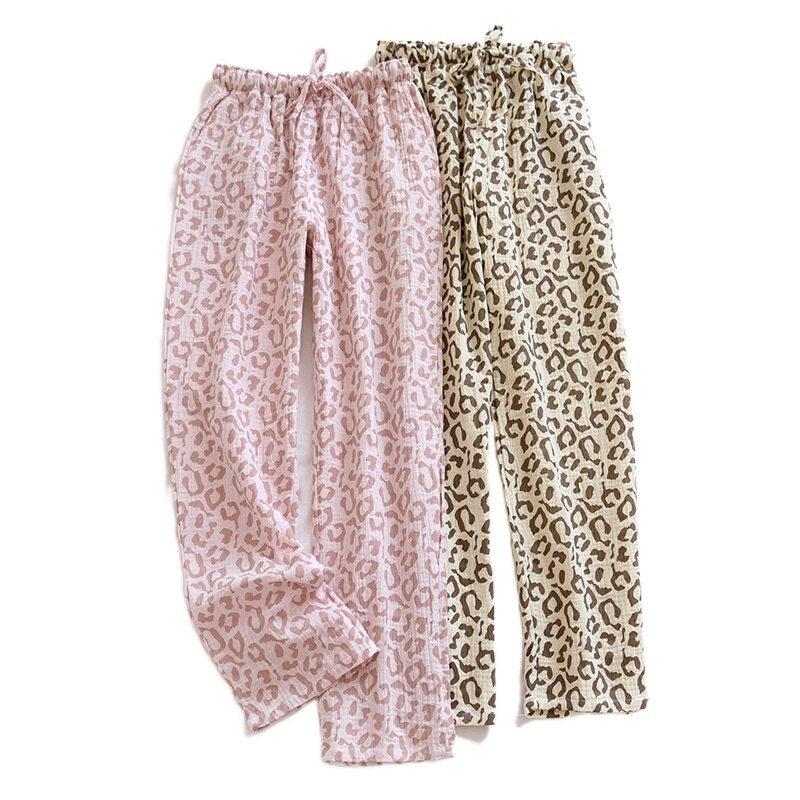 Frühling Sommer neue Krepp Hosen verlieren Baumwolle Hause Hosen Einfache Damen Schlafanzug Hosen Spitze-hoch Leopard Frauen BöHöhle