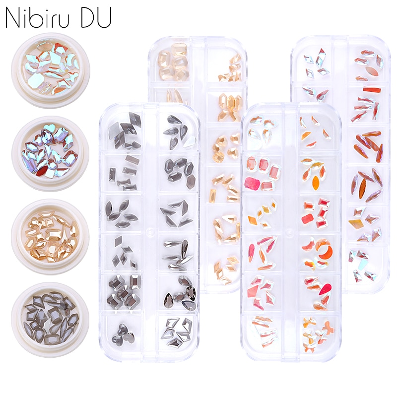 1 Kasten gemischt geformt Nagel Kunst Strass Kristall Flatback Tropfen Bunte Steine Glas 3D Nagel Teile Edelsteine Für NäGel Dekoration