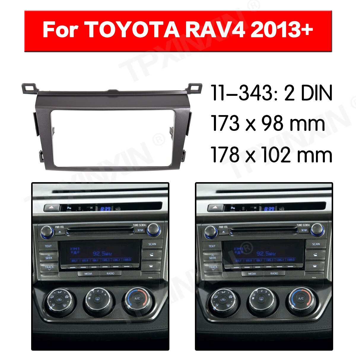 11-343 Auto Radio Rahmen Tafel für TOYOTA RAV4 + Radio Stereo-Blende Rahmen Adapter passend zu Bausatz 2Lärm