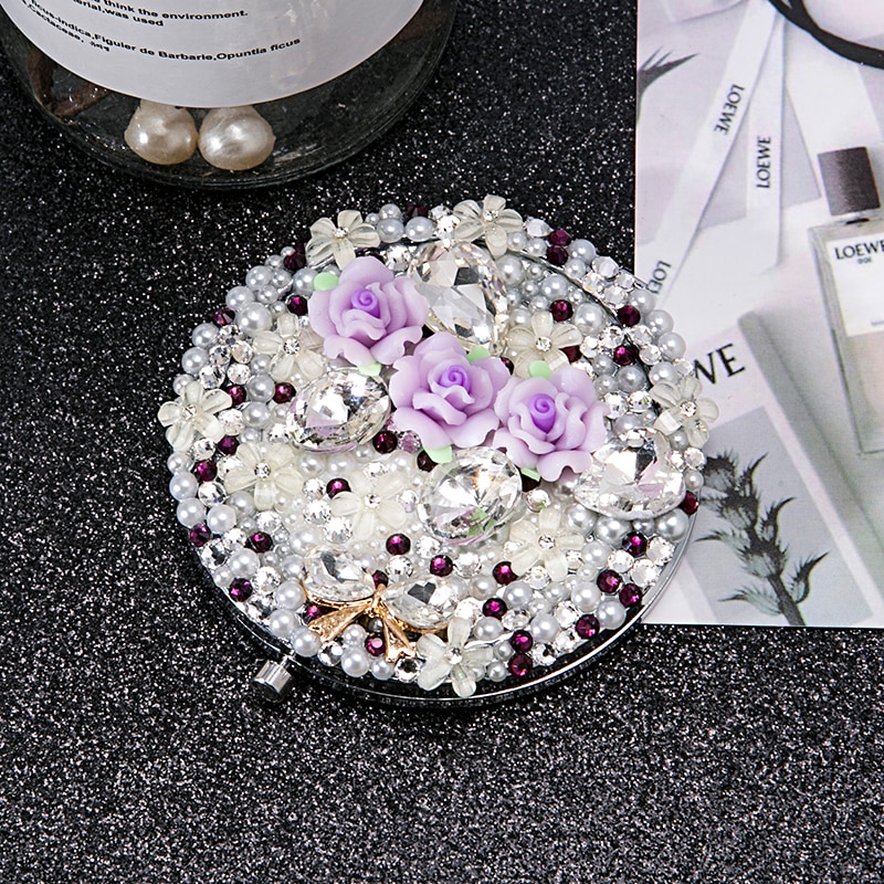 Freies gravur, Party Favors , Mini Kosmetik machen-hoch spiegel, Faltbare Vergrößerungs kompakte spiegel machen-hoch, blume Bowknot