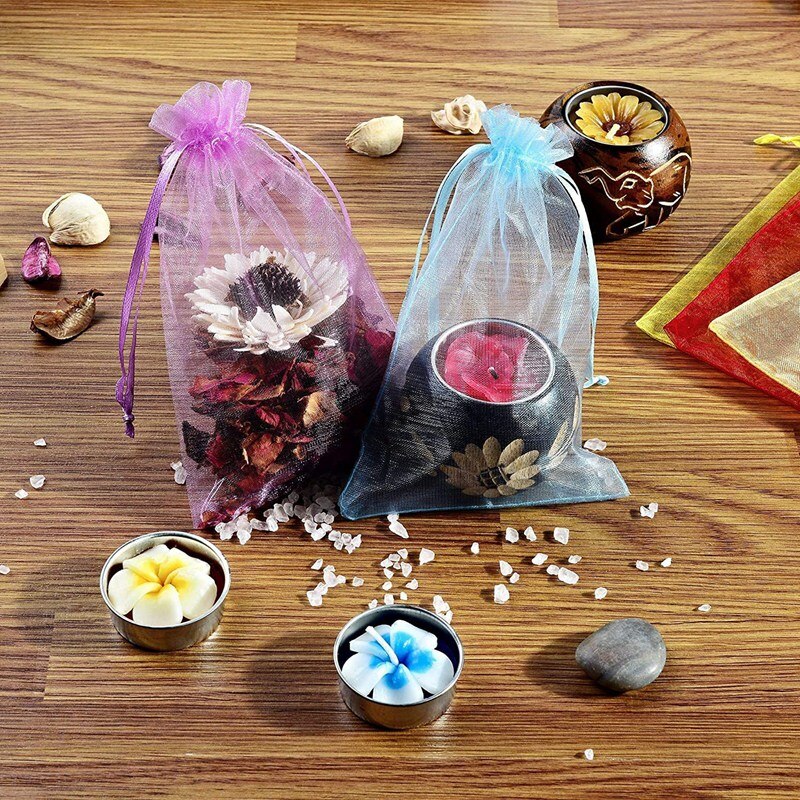 100Stck Organza Taschen Party Taschen 9X12Cm, Organza Beutel Hochzeits-bevorzugung Taschen, kleine Süssigkeit Schmuck Taschen (Mehrfarbig)