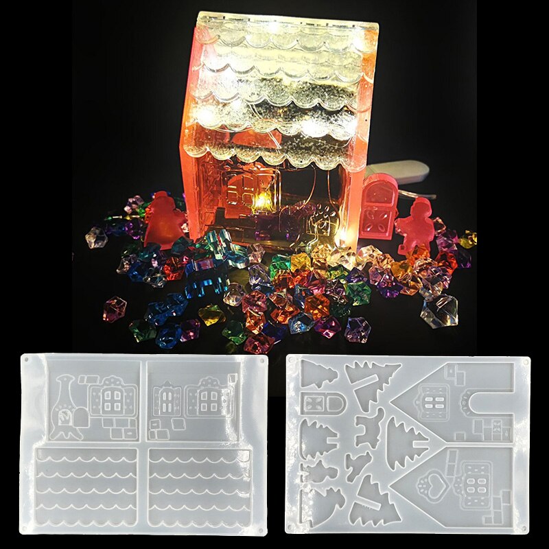 DIY Kristall Epoxid Harz Schimmel Weihnachten Haus bilden Weihnachten Heimat Dekorationen TE889