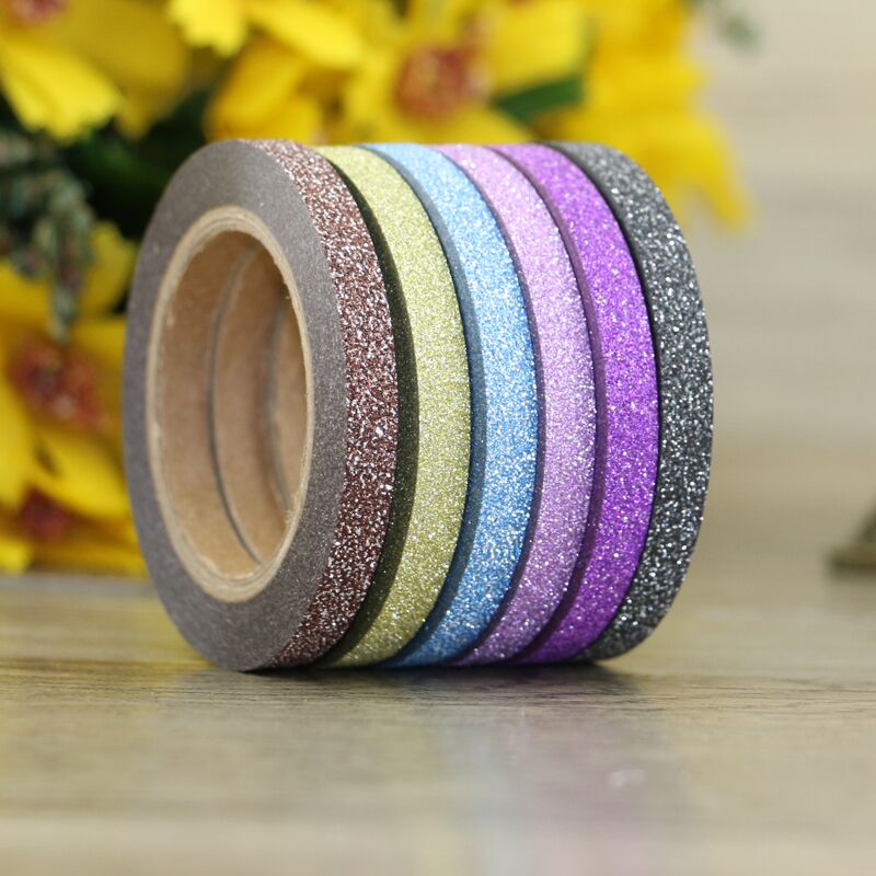 6 farben/einstellen Solide funkeln Band einstellen 5mm x 6,5 mt Scrapbooking Werkzeuge Kawaii Dekorative Maskierung Washi Band papier Schreibwaren Band
