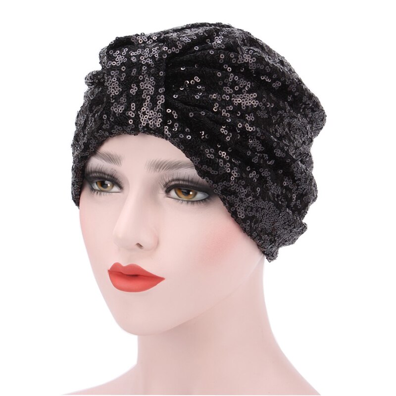 Pailletten Rüschen Knoten Turban Hütte Bandana Schal Krebs Chemo Mützen Headwrap Kappen Schlaf Kappe für frauen islamischen Turban Heißer