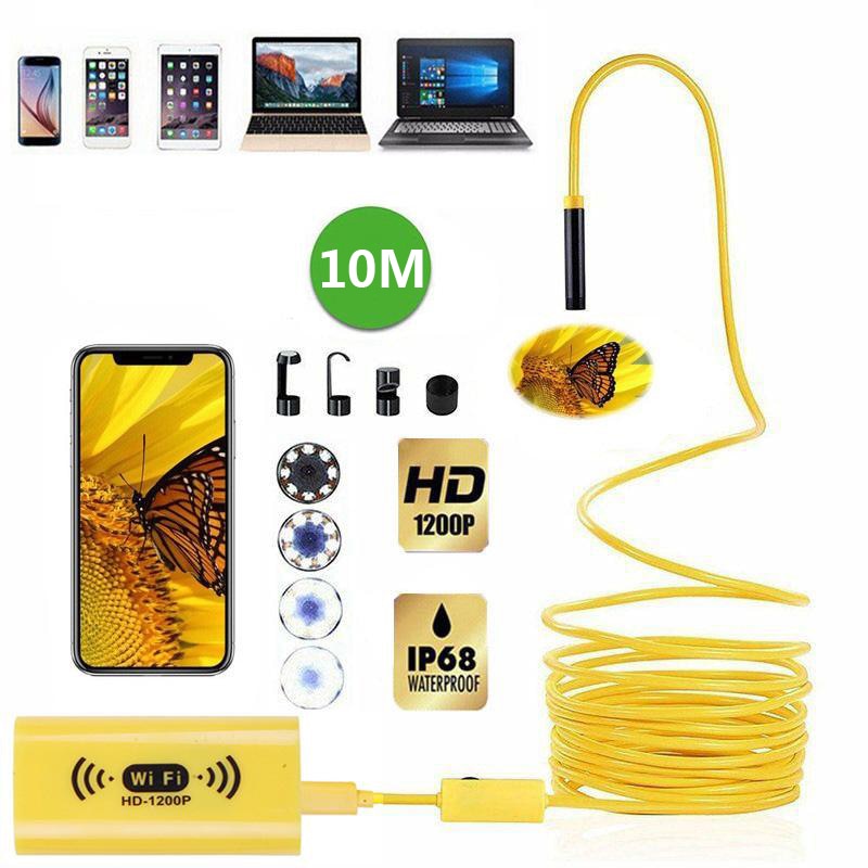 WIFI Endoscop Kamera HD 1200P 10M Mini Wasserdicht Harten Draht Drahtlose 8mm 8 LED Endoskop Kamera für Android PC IOS Endoskop