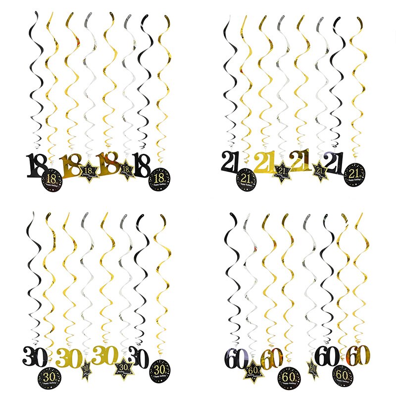 8 teile/satz 18 21 30 40 50 60 Spirale Hängen Ornament Glücklich Geburtstag Strudel Jahrestag Jahre alt Geburtstag Party Dekorationen