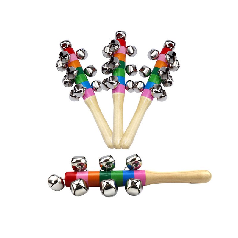 Baby der Glocke Stimm Spielzeug Regenbogen Shaker Stock Pädagogisches Spielzeug Griff Holz Aktivität Glocke Ring Regenbogen Musical Instrument