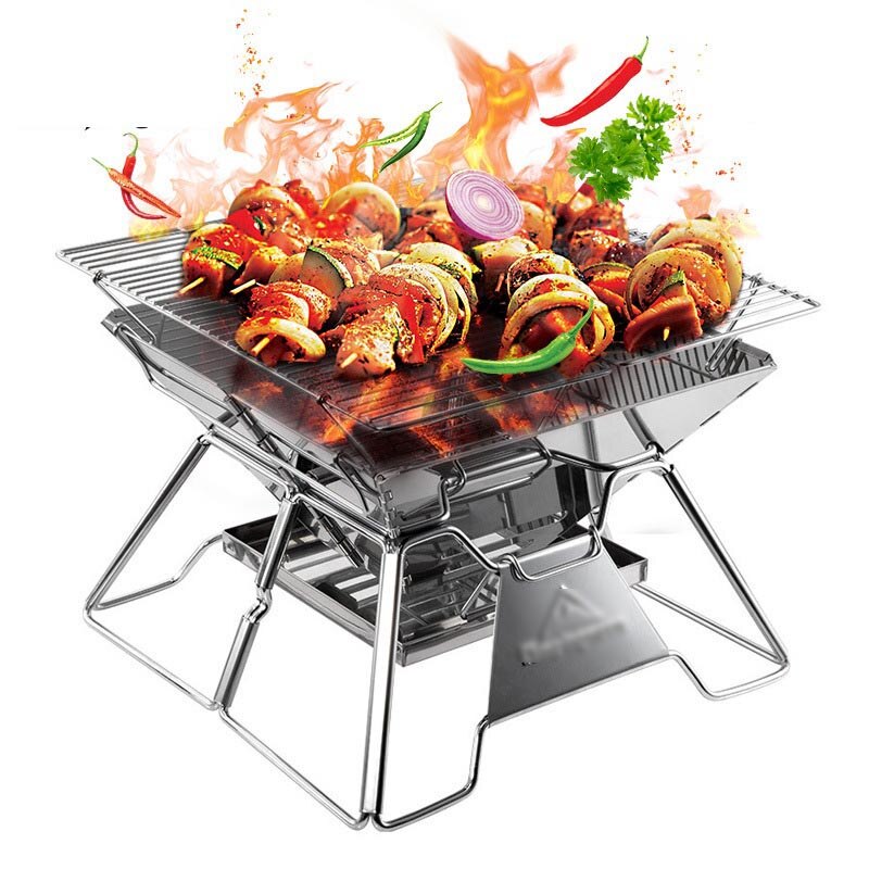 Tragbare Edelstahl BBQ Grill Ich bin Freien Holzkohle Grill Nicht-Stock Oberfläche Falten Grill Hause Küche Camping Picknick Werkzeug