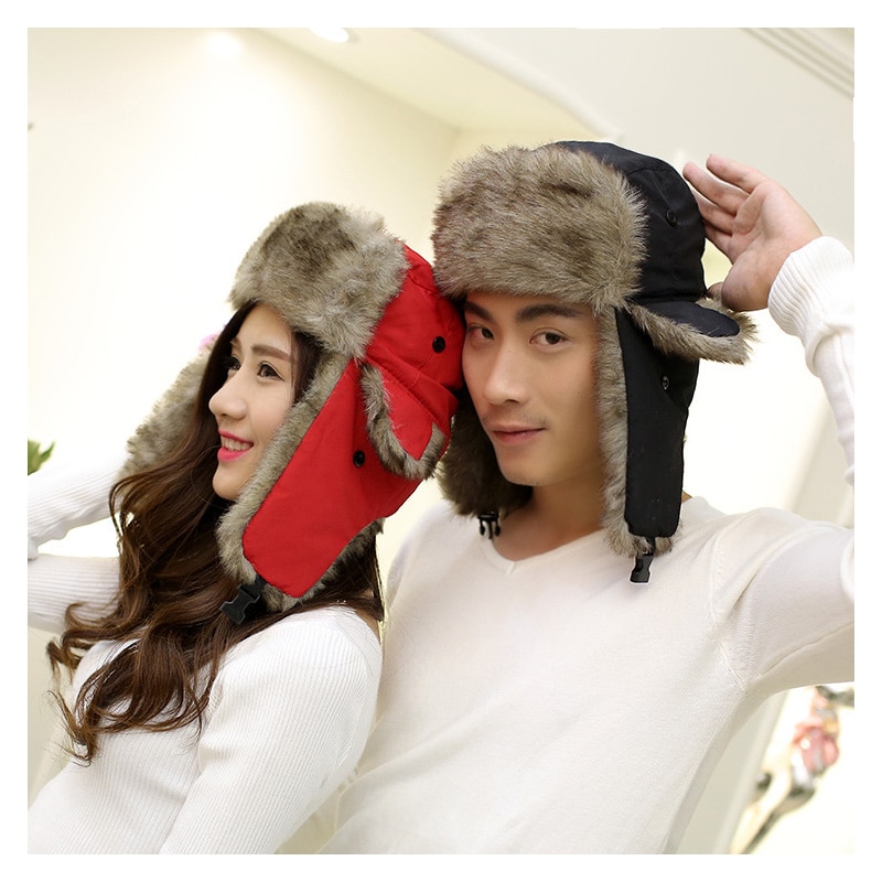 Neue Verdickung Russische Hütte Für Frauen Männer unisex Fallensteller Hütte Earflap Kappe Faux Pelz Bomber Hütte