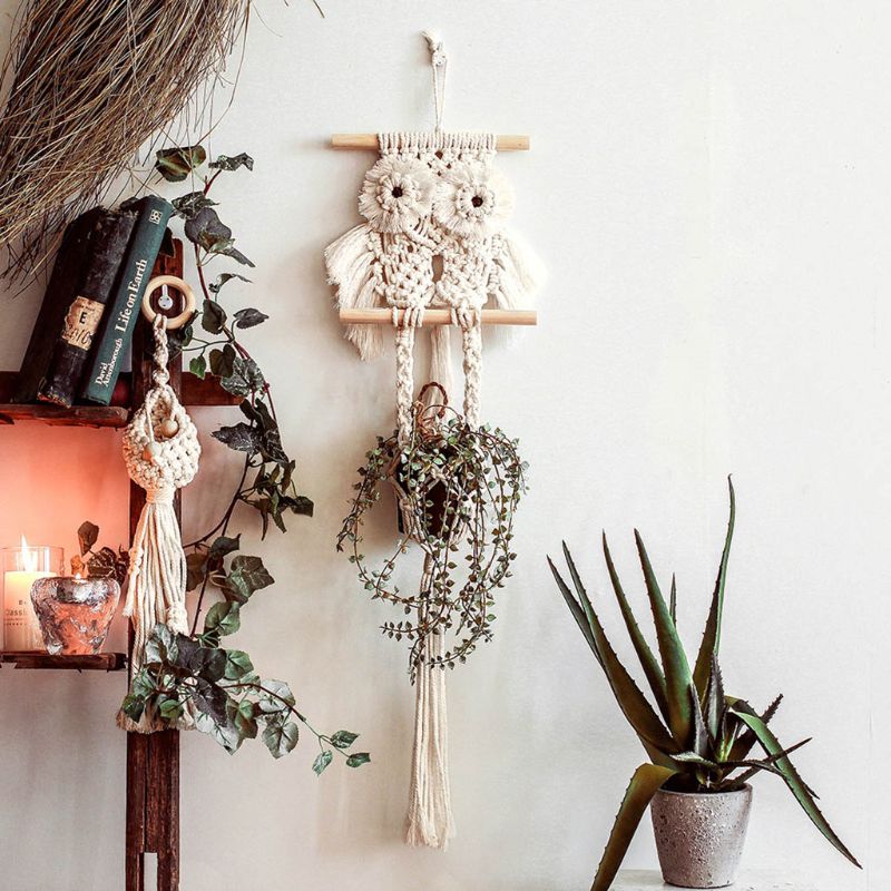 Handwoven Macrame Eule Tapisserie Anlage KleiderbüGel Innen Hängenden Korb Blumentopf Halfter Heimat Garten Dekoration