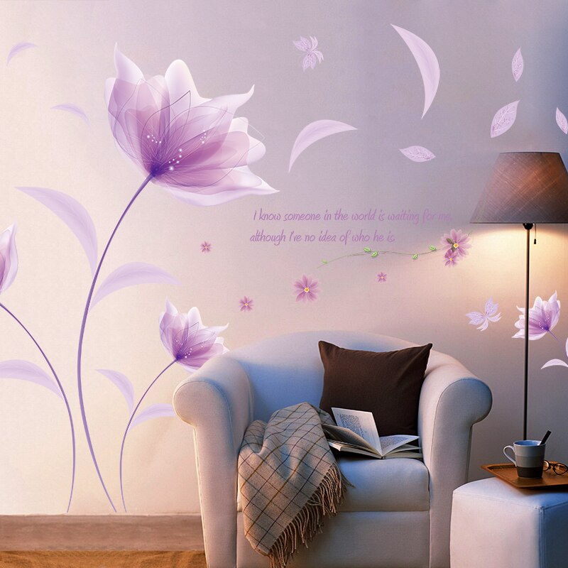 Romantische Lila Blumen Zauberstab Aufkleber Liebe Wohnzimmer Schlafzimmer für Kunst Wohnkultur Aufkleber Hintergrund Aufkleber Tapete Dekoration