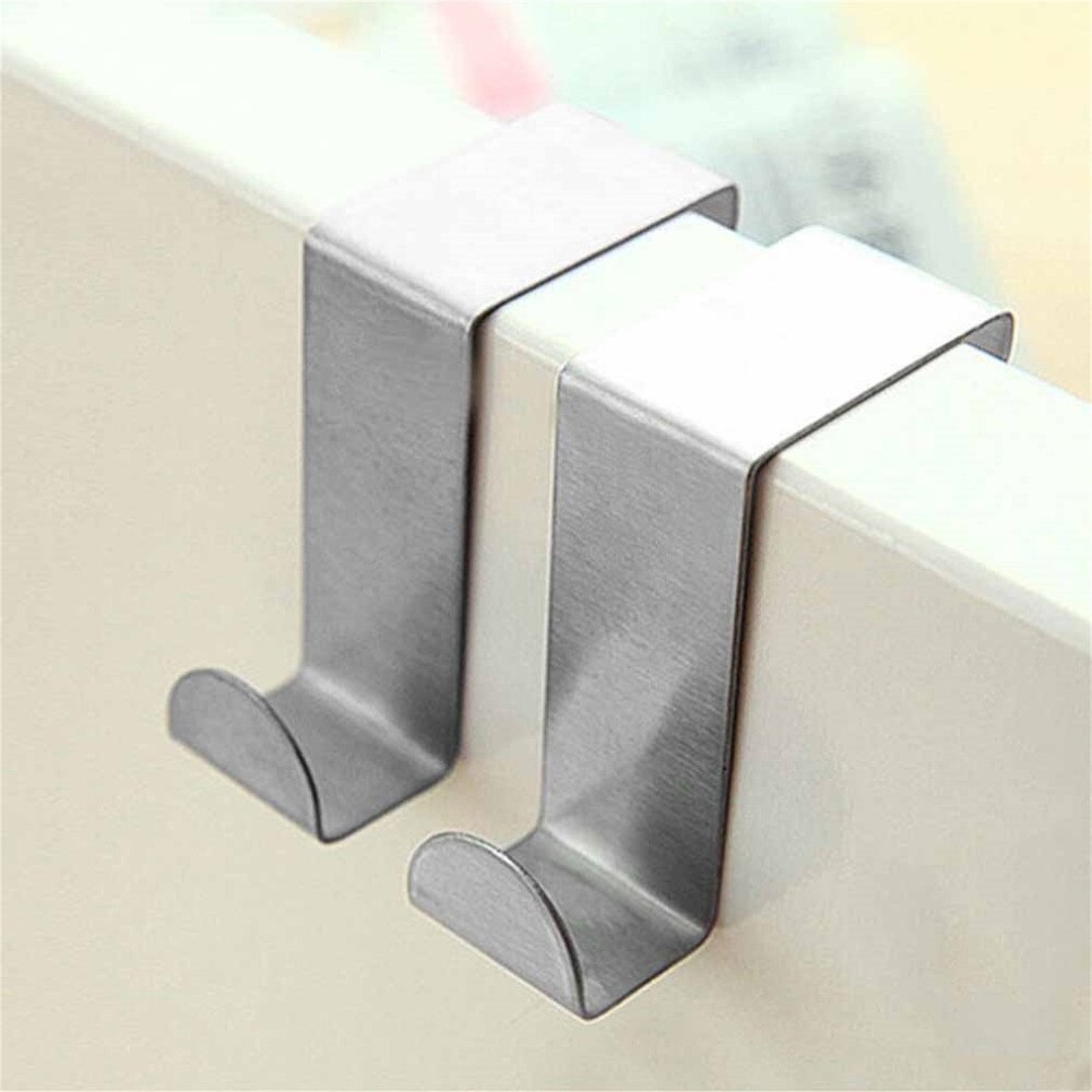 2Stck Edelstahl Tür Haken Hängen Küche Schrank KleiderbüGel Auf Tür Zurück Kunst Starke Praktische Hause Zubehör