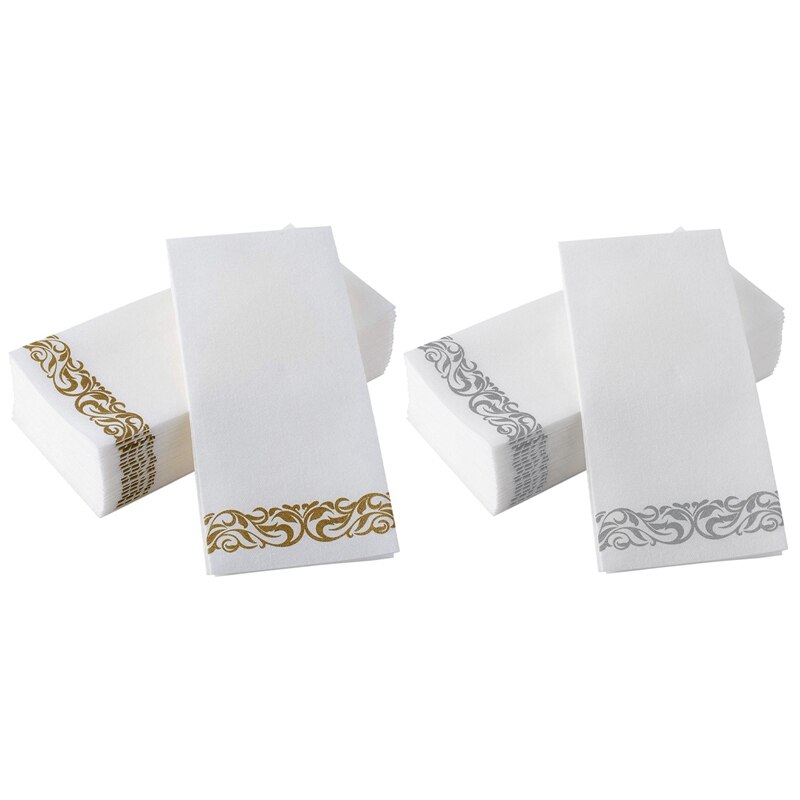 200-Pack Einweg Papier Handtücher Servietten, papier Gast Handtücher für Küche Parteien Hochzeiten Abendessen oder Veranstaltungen (Silber & Gold)
