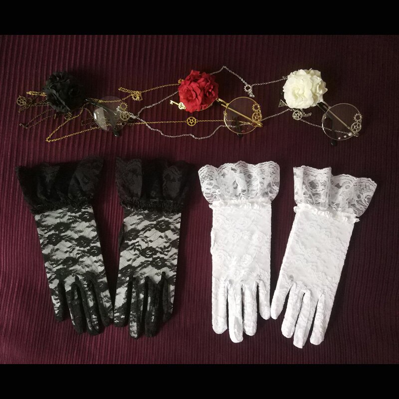 retro Spitze Handschuhe gotisch dunkel Weiß Braut Handschuhe Lolita Zubehör Foto Schießen Fotografie Foto frauen