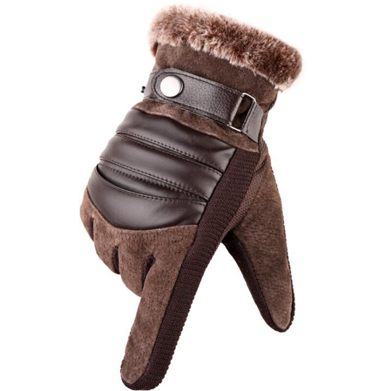 Männer der Windfproof Dicken Faux Leder Handschuhe Winter Voller Finger Reiten Radfahren Fahren Skifahren Handschuhe Warme Handschuhe Braun Schwarz