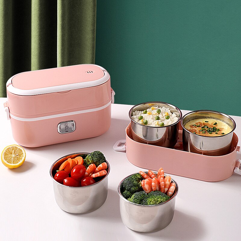 Edelstahl Elektrische Lunchbox Thermische Heizung Lebensmittel Dampfer Kochen Container Tragbare Büro Mini Reiskocher 220V 2L Große