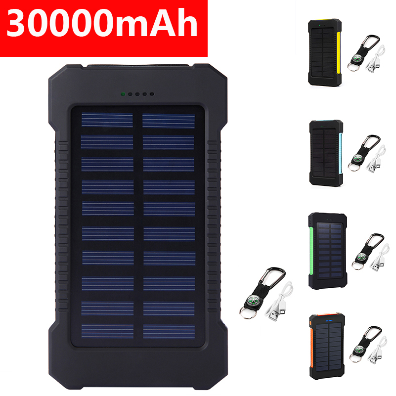 30000mAh Solar- Energie Bank Für Xiaomi iPhone Samsung Energie Dual USB Solar- Ladegerät Tragbare Externe Batterie Pack Energie Bank