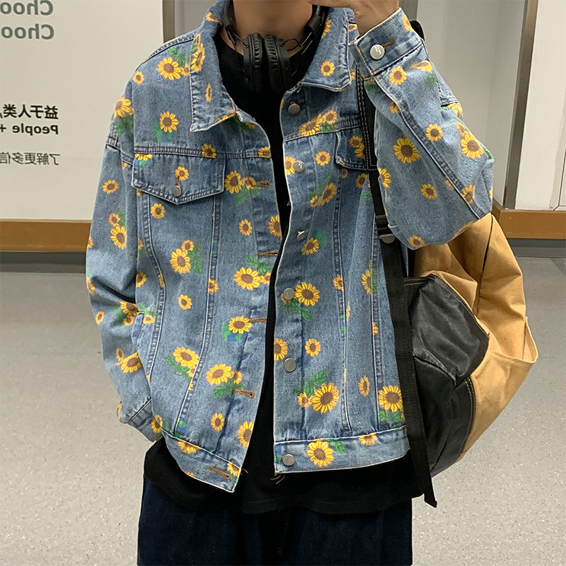 Herbst Koreanische Blume Denim Jacke Herrenmode lässig retro Denim Jacken Herren Streetwear Wilden verlieren Hüfte-hüpfen Bomber jacke Männer