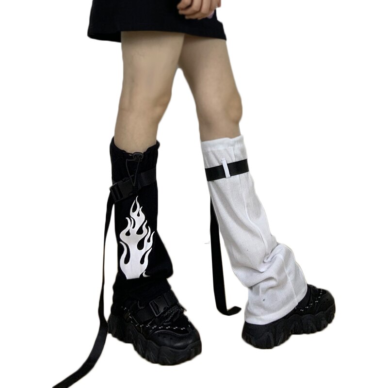 Kontrast Farbe Jk Lolita Süße Mädchen Bein Wärmer Hipster Streetwear Kalb-länge Fracht Einstellbare Schnalle unisex Socke