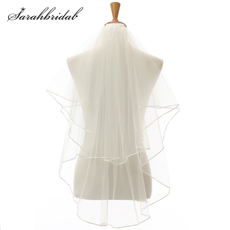 Einfache 3 Schichten Braut Schleier Schwarz verrotten Weiß Farbe Band-Rand Hochzeit Schleier mit Kamm Hochzeit Zubehör Günstige Auf Lagerbier 11054