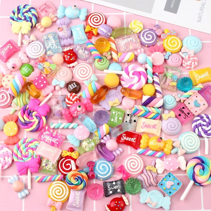 30/50/100Stck Sortiert Harz Reize gemischt Süssigkeit Süßigkeiten Öl Flatback Cabochon Perlen für DIY Scrapbooking Telefon Handwerk