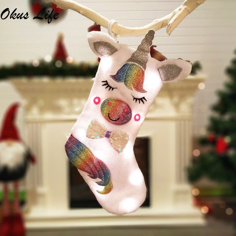 große Größe Neue Weihnachten Dekoration Einhorn Weihnachten Socken Tasche Süssigkeit Tasche Große Einhorn Weihnachten Socken Tasche