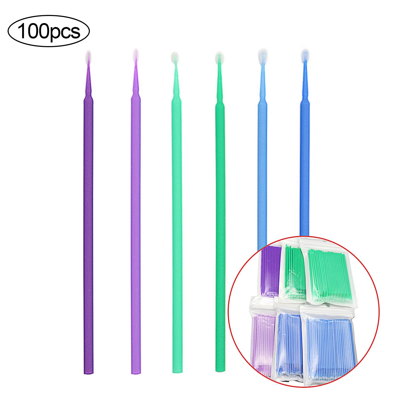 100Stck Einweg Wimpern Mikro Pinsel Reinigung Baumwolle Tupfer Microbrush Applikator ZauberstäSein für Wimpern Verlängerung Entfernung Werkzeuge