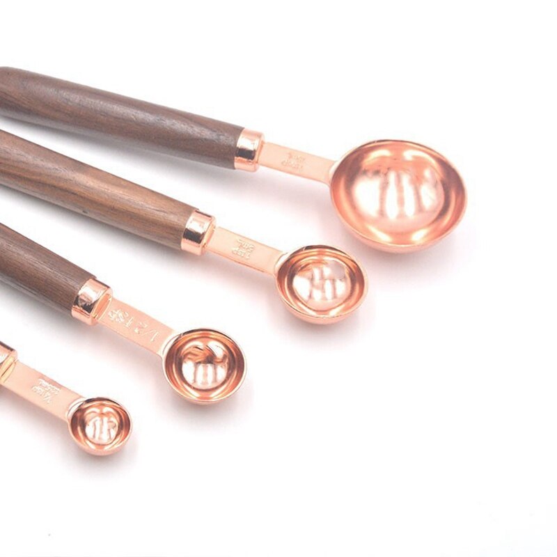 Haushalt Küche Esszimmer Bar Backen Werkzeuge Nussbaum Holzgriff Kupfer Überzug Messbecher Löffel Kuchen Zucker Werkzeuge einstellen