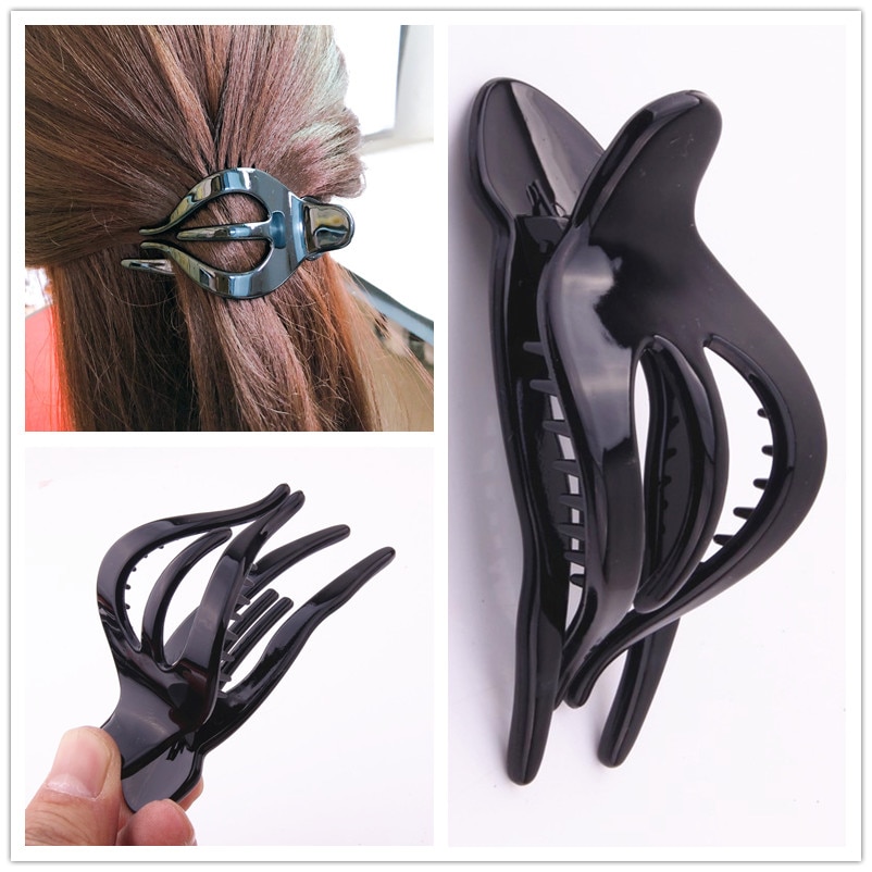 8 Cm Kunststoff Haarnadel Glänzende Schwarz Abs Krake bilden Klemmen für Haar Verdicken Haar Krabben für Frauen oben Haar Clips headwear Zugang