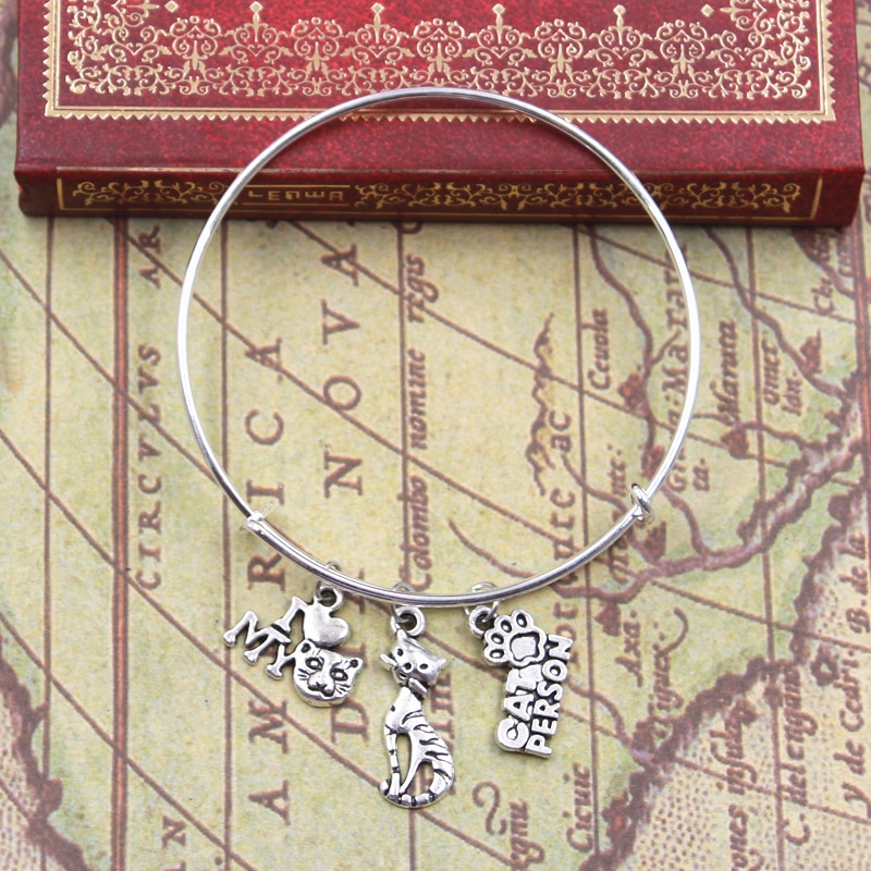 ICH Liebe Meine Katze Person Katze Freund Pfote Armbinde Silber Farbe Farbe Perle Armbänder &Ampere; Armreifen Modeschmuck