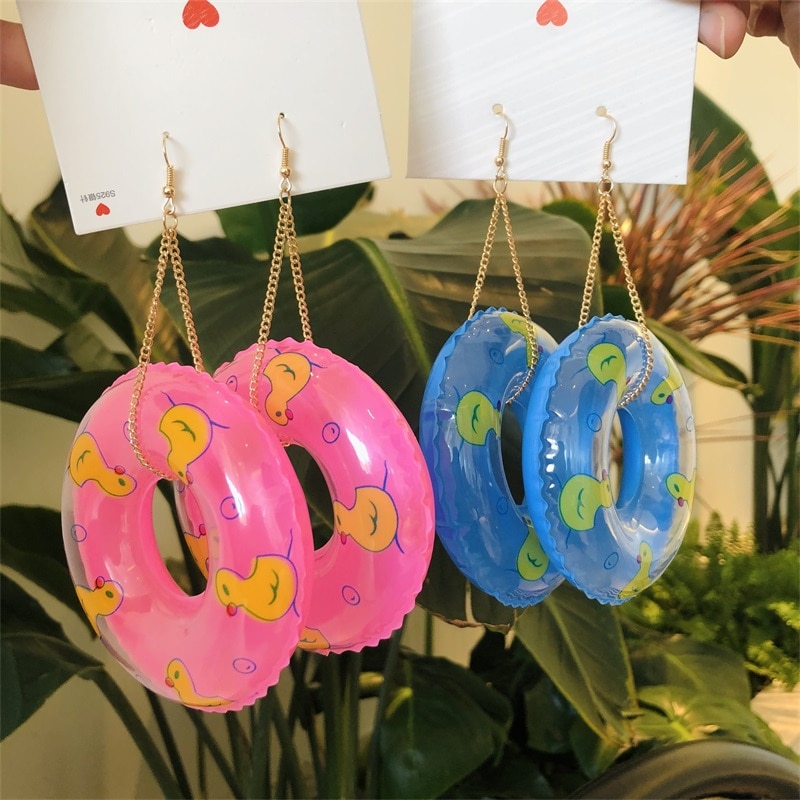 Neue Übertrieben Ohrringe für Frauen verrotten Blau Anhänger Ohrringe Entlein Schwimmen Ringe Ohrringe Punk Schmuck