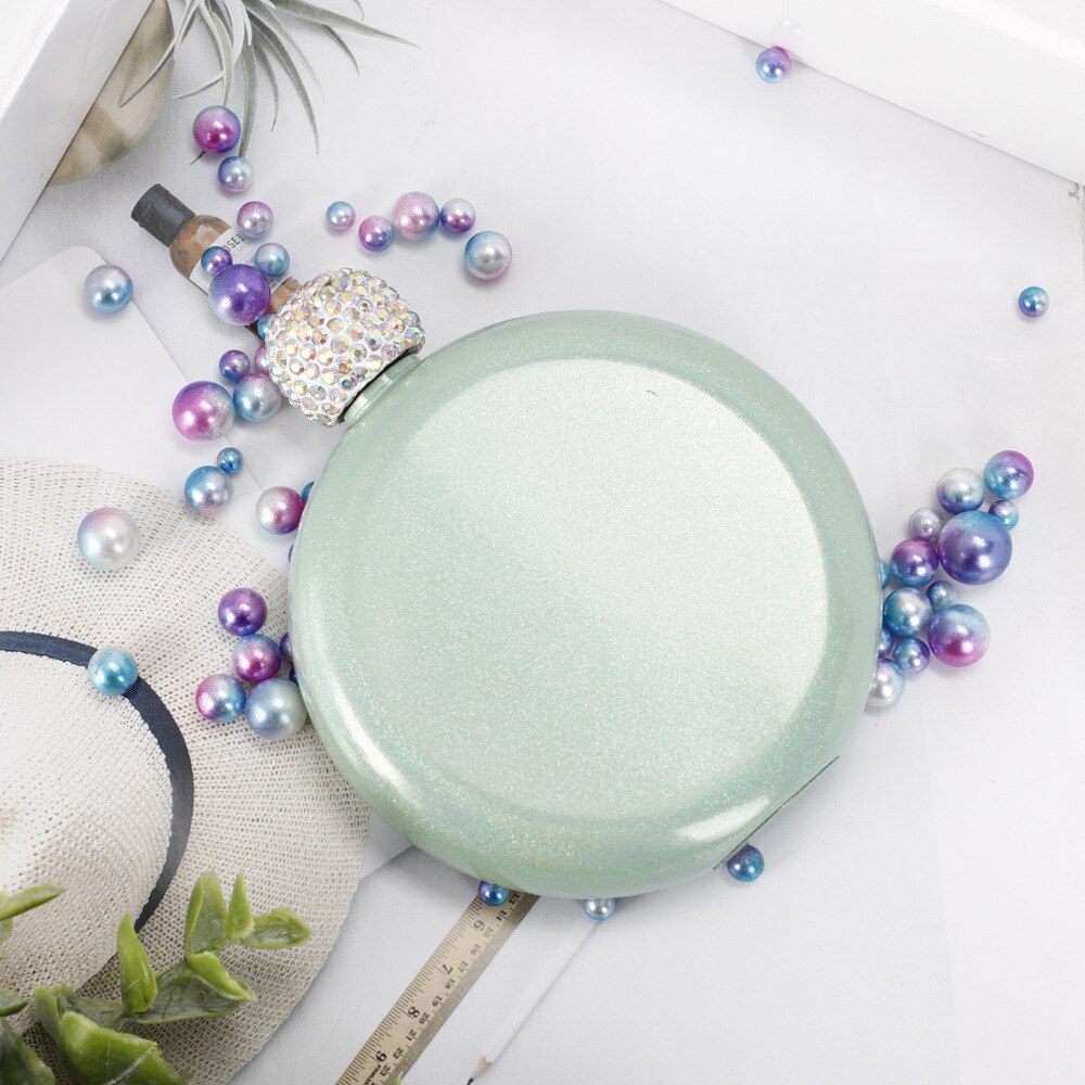 Frauen Runde Alkohol Flasche Tragbare Mini Edelstahl Flachmann mit Diamant Deckel 304 Edelstahl 10,1 cm * 9 cm * 2,6 cm