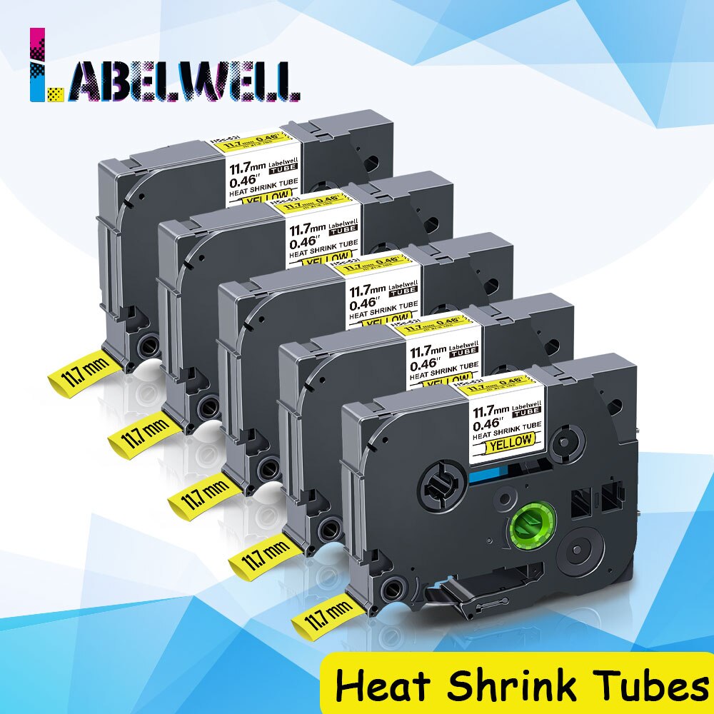 Labelwell 5PK Hse-631 Hse631 Schrumpf Rohre Schwarz auf Gelb für Bruder Hse 631 11,7mm bänder für Bruder P-berühren Etikett Hersteller
