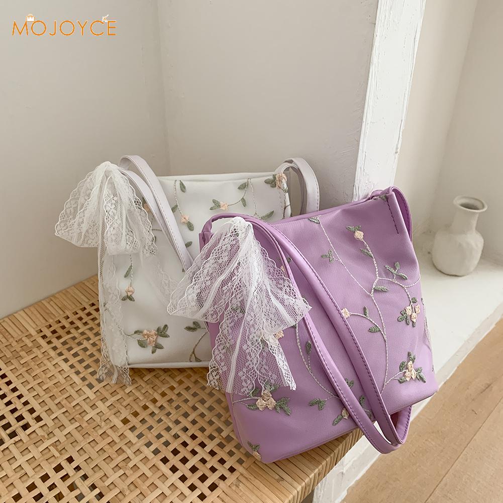 Spitze Blume Frauen Handtasche Elegante Totes Eimer Schulter Taschen PU Leder Weibliche Reise Strand Einkaufen Handtasche