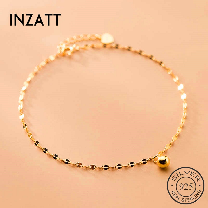 INZATT Echt 925 Sterling Silber Geometrie Perle Fußkettchen Für Frauen Partei Hiphop Feine Schmuck Minimalistischen Zubehör