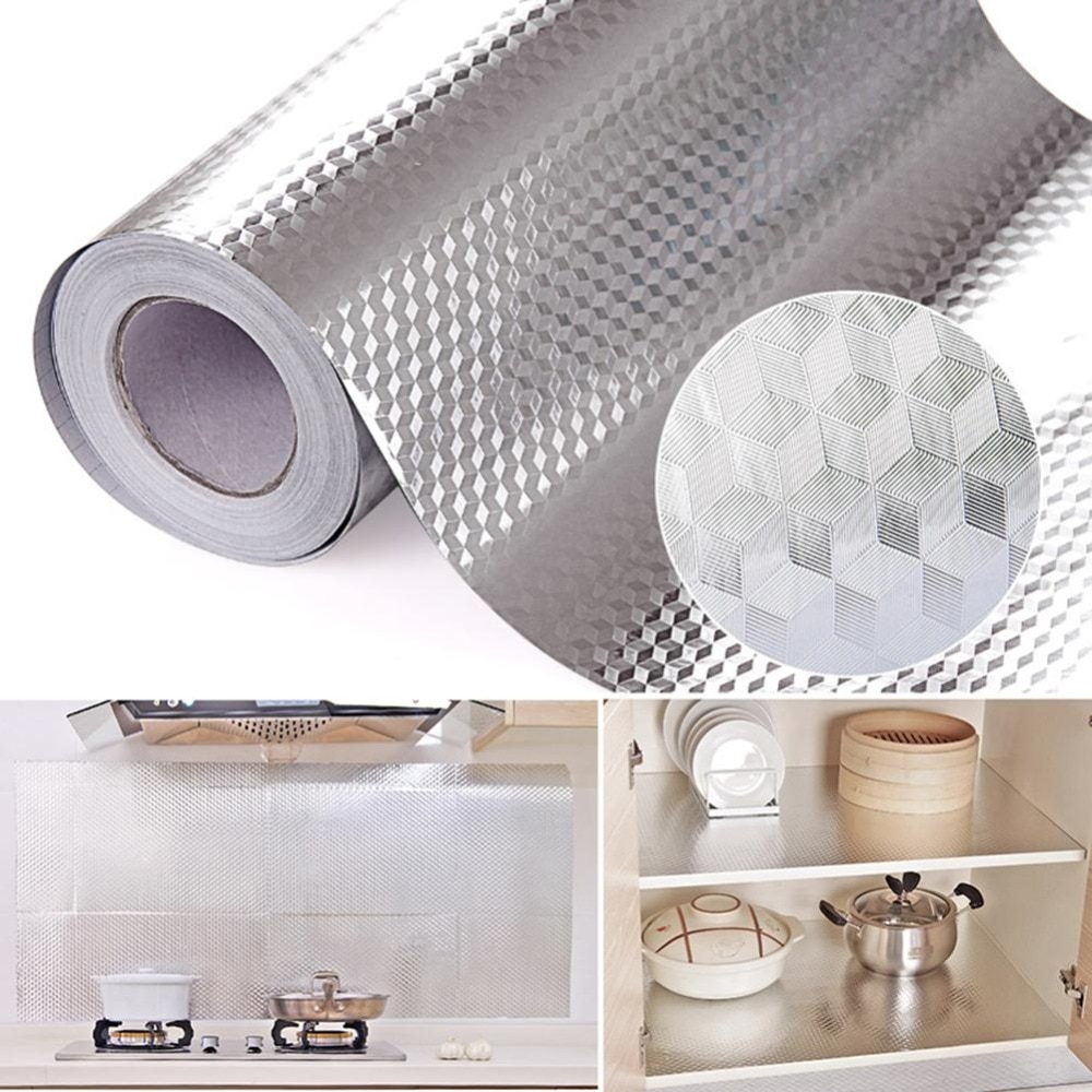 Aluminium Folie Küche Aufkleber Selbst Klebe Öl nachweisen Herde Schrank Aufkleber Wasserdichte Zauberstab Aufkleber Tapete Für Möbel