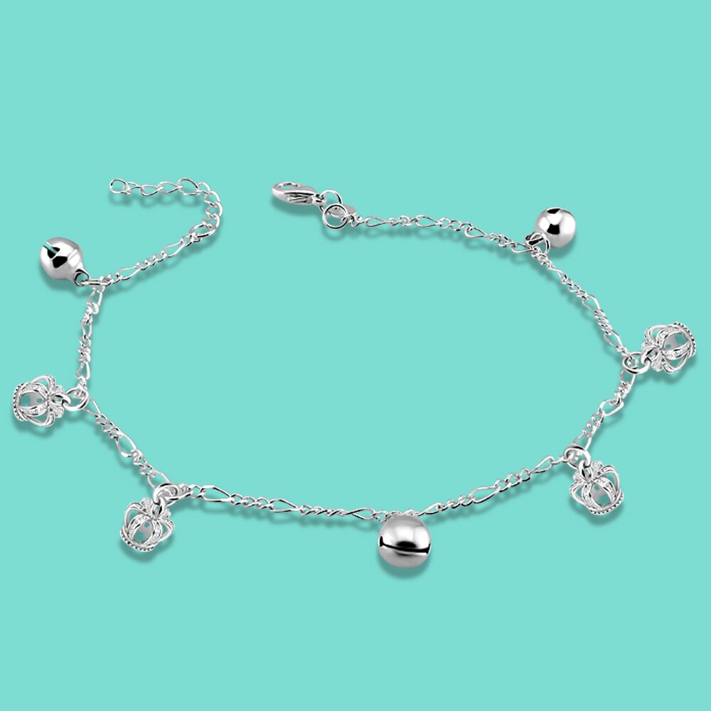 Sommer Schmuck Frauen 925 Sterling Silber Fußkettchen Edle Krone Anhänger Solide Silber Knöchel Armbinde Strand Schmuck