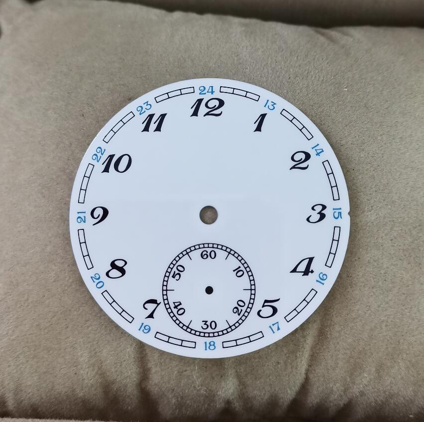 Uhr teile uhr zubehör 39mm Weiß emaille Uhr zifferblatt schwarz Große zahlen Blau 24-stunde kleine anzahl zweite Hand Zu 6 o'cloc