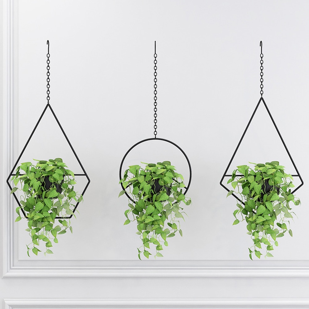 Eisen Kunst Hängen Pflanzen Halfter Garten Balkon Blumentopf Luft Pflanzen Gestell Container Kreative Geometrische Blume Dekoration Stehen