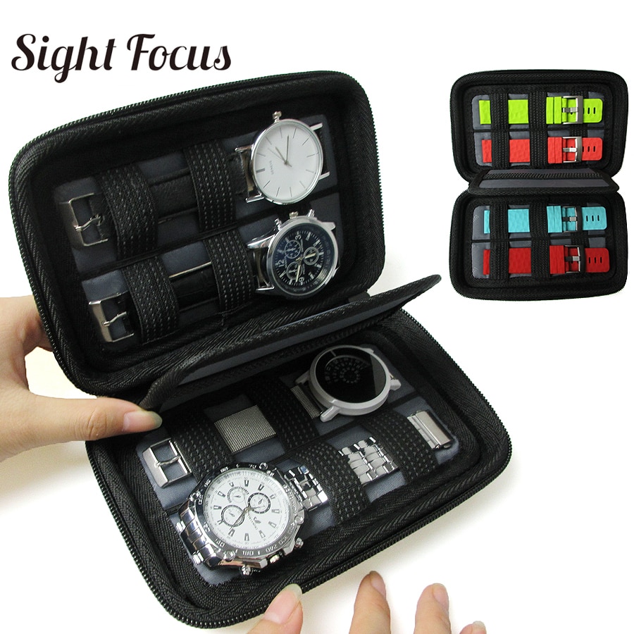Schwarz schwer Hülse 4 Slot Uhr Kasten Organizer Wasserdicht Reise Uhr Lagerung Reißverschluss fallen Tragbare Uhr Gurt Band Organizer Tasche