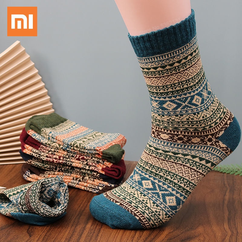 5 Paare Xiaomi Mijia Winter herren Socken Verdicken Schaf Wolle Socken Warme Männer retro Stil Bunte Mann socken Für Schnee Stiefel